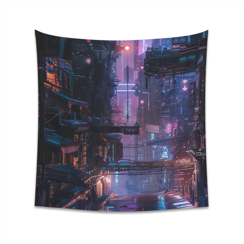 Neon Metropolis Cyberpunk Tapestry - Futuristic Urban Decor - High-Quality Material - Perfect Gift - Available in 34x40 or 57x57 Inches