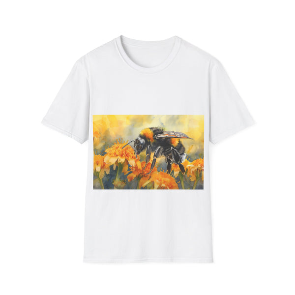 Bumblebee watercolor tee in charcoal, summer-ready cotton, crew neck, men/women.