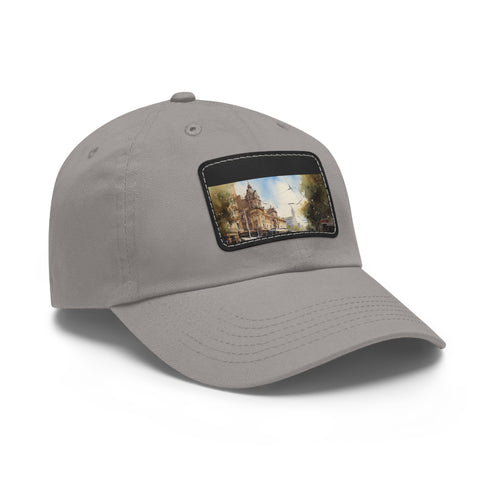 Melbourne Tram Baseball Cap in White with Light Brown Rectangle Patch