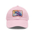 Magical watercolor unicorn cotton hat with rectangular light brown patch.
