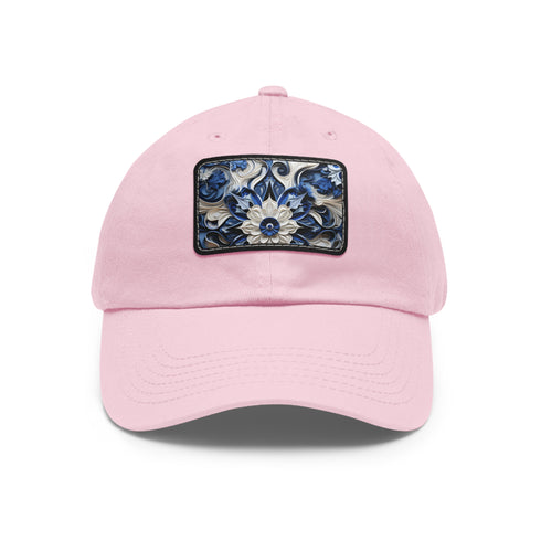 Stylish midnight blue porcelain baseball cap with white/light brown patch.