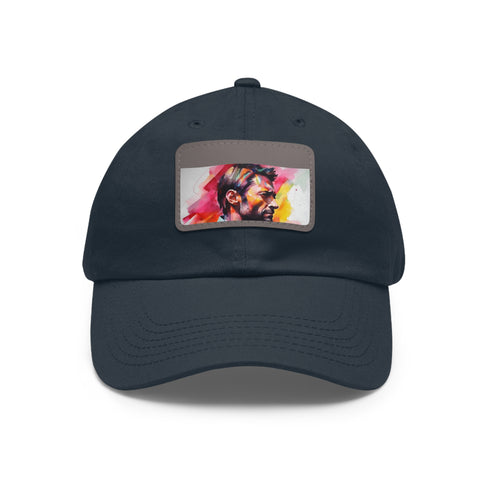 Vibrant watercolor Hugh Jackman baseball cap in neon colors, unisex accessory.