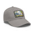 Central Park watercolor baseball cap with landmarks on white patch.