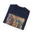 Charcoal cotton t-shirt with vibrant bohemian feather design and crew neck