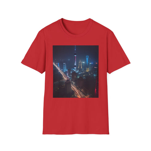 Shanghai Nights watercolor tee in charcoal, cotton crew neck t-shirt.