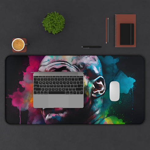 Neon watercolor Mike Tyson desk mat - vibrant back-to-school accessory.