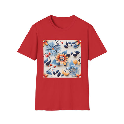 Charcoal crew neck cotton T-shirt with colorful floral pattern for summer