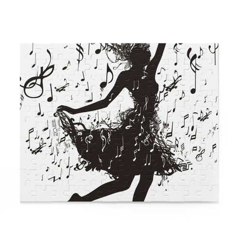 Explore the grace of dance with Dancer's Musical Notes Puzzle - a charming jigsaw with a dancer silhouette and musical notes