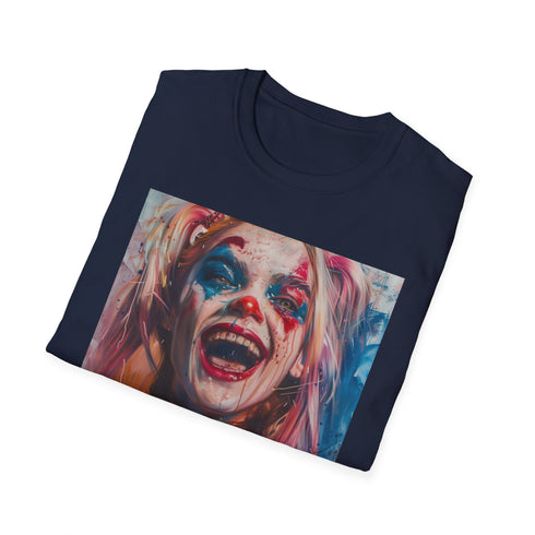 Vibrant charcoal Harley Quinn themed cotton crew neck t-shirt, regular fit.