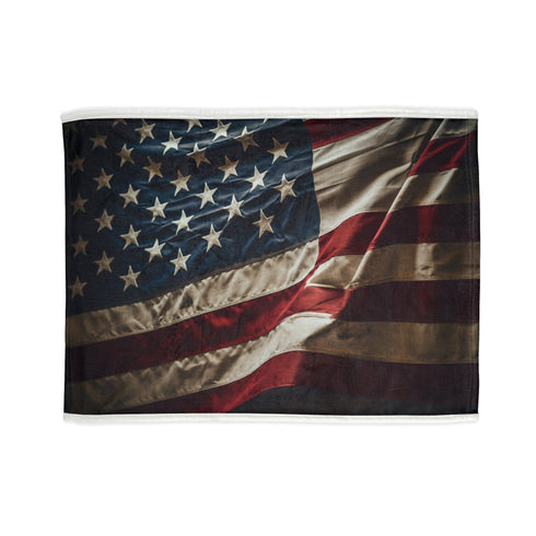 American flag themed patriotic blanket with stars and stripes pattern.