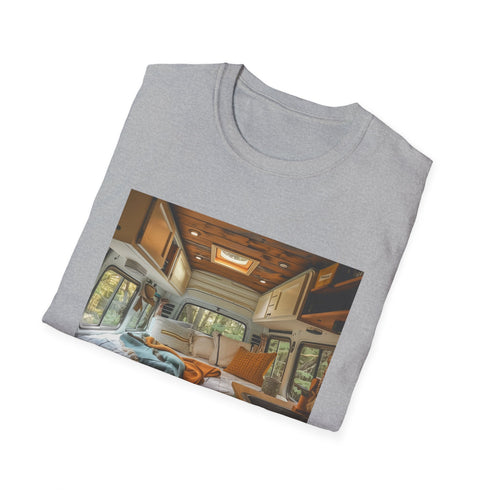 Charcoal cotton crew neck T-shirt with retro camper van design