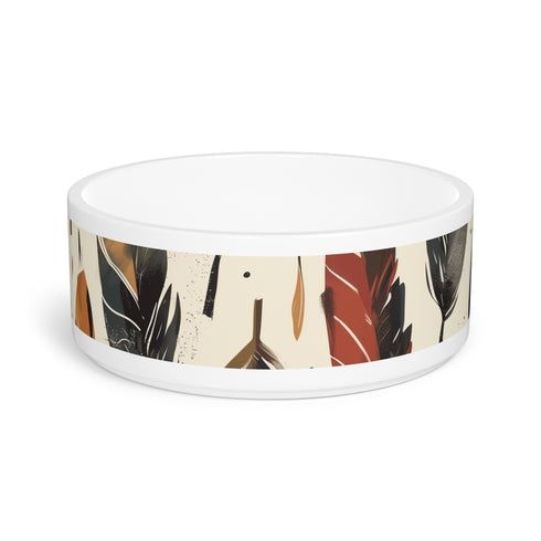 Feathered Boho Pet Bowl with seamless pattern for stylish mealtime experience.