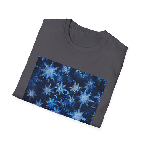Charcoal cotton T-shirt with symmetrical nature-inspired pattern and crew neck design