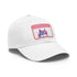 White cotton Husky Hype baseball cap with light brown rectangle patch.