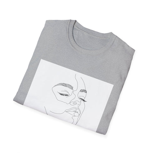 Minimalist charcoal line art face t-shirt, soft cotton, summer fashion.
