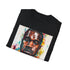 Charcoal cotton T-shirt with dynamic Kanye West portrait in vibrant colors