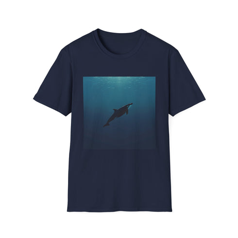 Minimalist charcoal whale t-shirt for men and women, summer wardrobe essential.