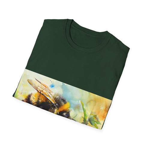 Bumblebee watercolor tee in charcoal, crew neck, regular fit, summer style.