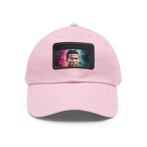 Neon watercolor Ronaldo cap, white with light brown patch, rectangle shape.