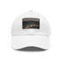 Midnight in Lagos unisex cotton baseball cap with light brown patch.