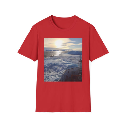 Charcoal cotton T-shirt featuring icy blue and white Antarctic design