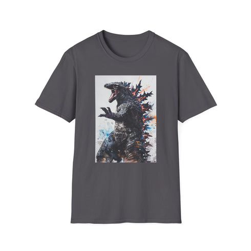 Charcoal cotton T-shirt with Godzilla graphic regular fit crew neck