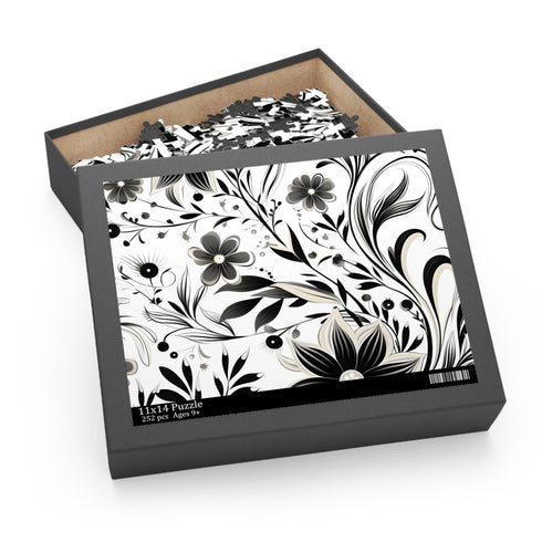 Stylish black and white jigsaw puzzle featuring geometric bezier curves.