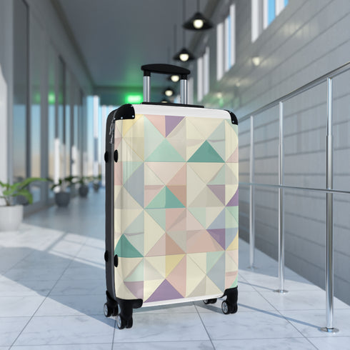 Chic pastel geometric travel suitcase set in small black variant.