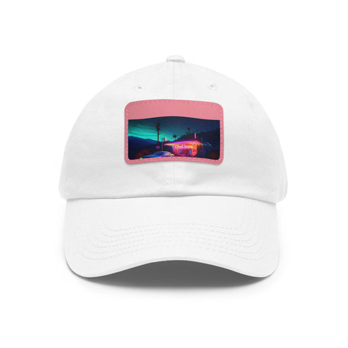 Neon watercolor charm baseball cap with light brown rectangle patch.