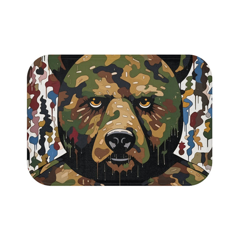 Vibrant Bape camo & floral fusion bath mat for stylish bathroom.