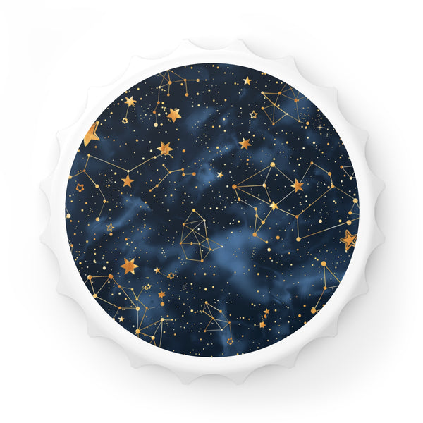 Celestial starry night white bottle opener with constellation pattern.