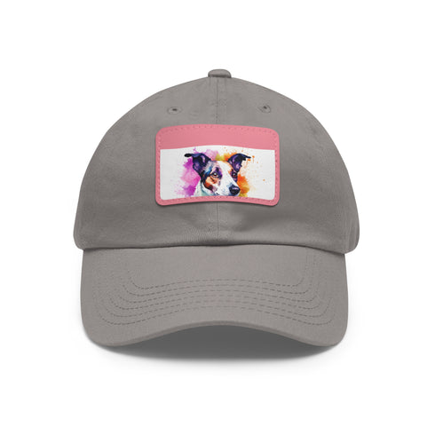 Adorable Jack Russel snapback cap, white with light brown patch.