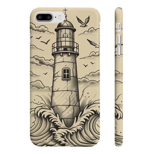 Hand-drawn lighthouse phone case: Slim glossy iPhone 7/8 Plus.