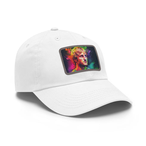 White cotton hat with light brown rectangle patch for Logan Paul fans.