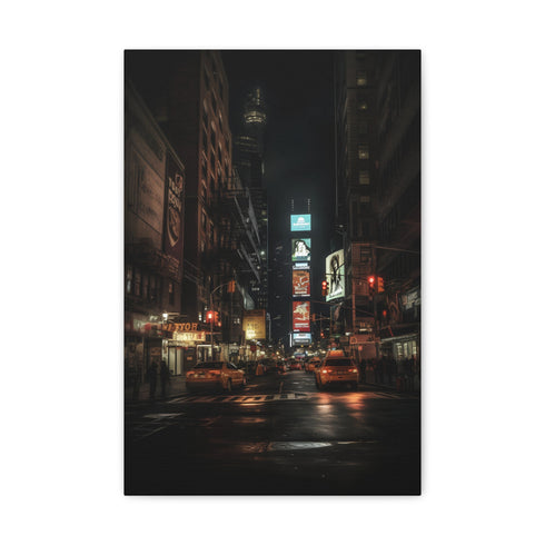 Cityscape canvas print: New York City at night, full of vibrant lights.