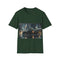 Charcoal cotton tee with Gotham Batmobile graphic crew neck design