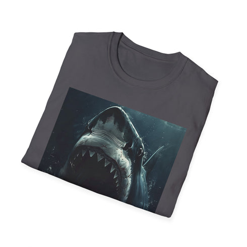 Charcoal cotton crew neck t-shirt with striking Jaws painting design