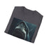 Charcoal cotton crew neck t-shirt with striking Jaws painting design
