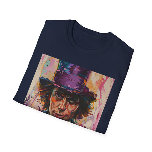 Charcoal cotton crew neck Willy Wonka T-shirt in size Small.
