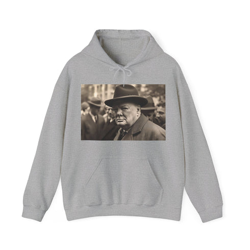 Wartime themed navy hoodie with iconic Churchill graphic.