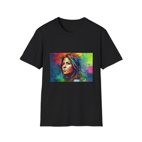 Timeless Beauty in Vibrant Hues | T-Shirt | Celebrity, Chic, Fashion, Jennifer Aniston, Neon colors, Retro, T-shirt, Trendy, Vintage, Watercolor | Prints with Passion