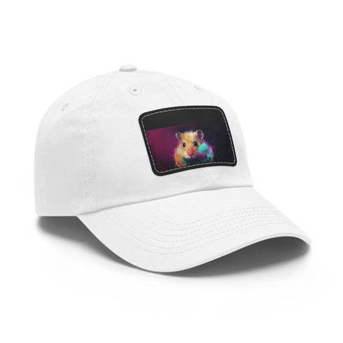 Neon hamster baseball cap with cute design, white/light brown rectangle patch.