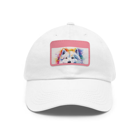 Fluffy Samoyed Snapback in White with Light Brown Patch and Rectangle Shape