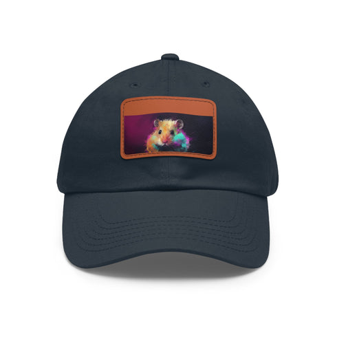 Neon hamster bliss baseball cap with light brown rectangle patch.