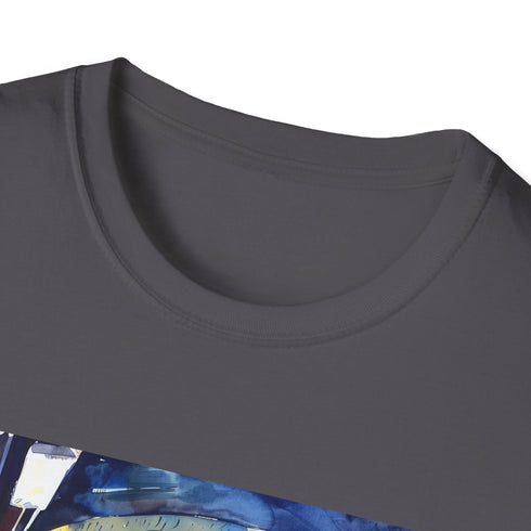 Charcoal watercolor T-shirt with vibrant London Underground design in cotton fabric
