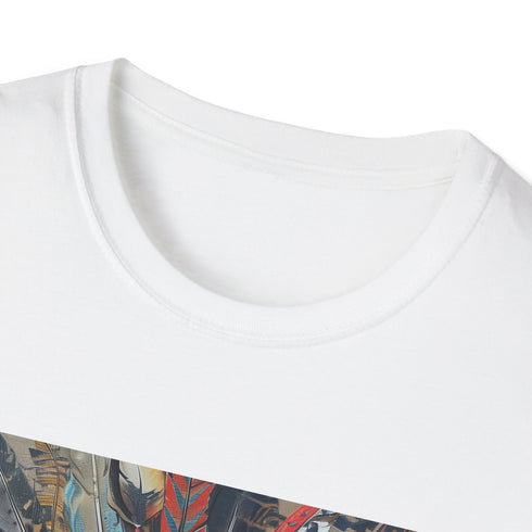 Charcoal bohemian feathers T-shirt with crew neck and soft cotton fabric