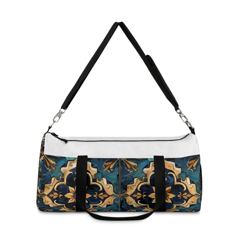 Artistic ceramic pattern duffel bag perfect for stylish nomadic adventures.