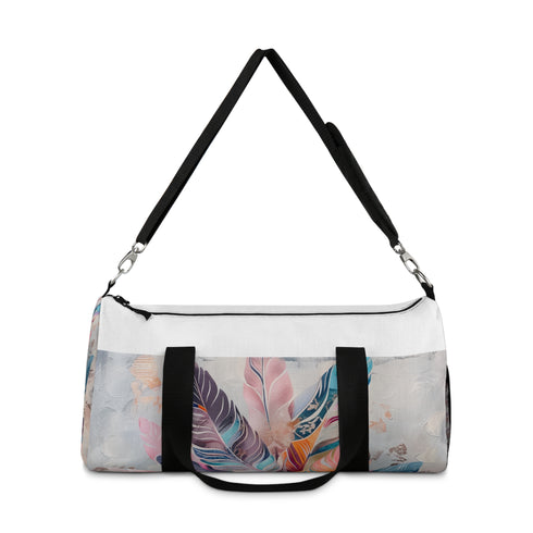 Bohemian feather duffel bag with unique eye-catching design.