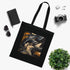 Artistic black cotton tote bag with dynamic calligraphy strokes pattern.