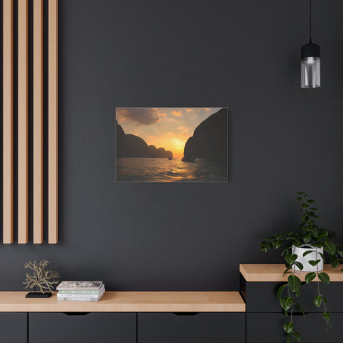 Maya Bay Tropical Limestone Cliffs Sunset Stretched Canvas Wall Art - View 8 | Prints With Passion